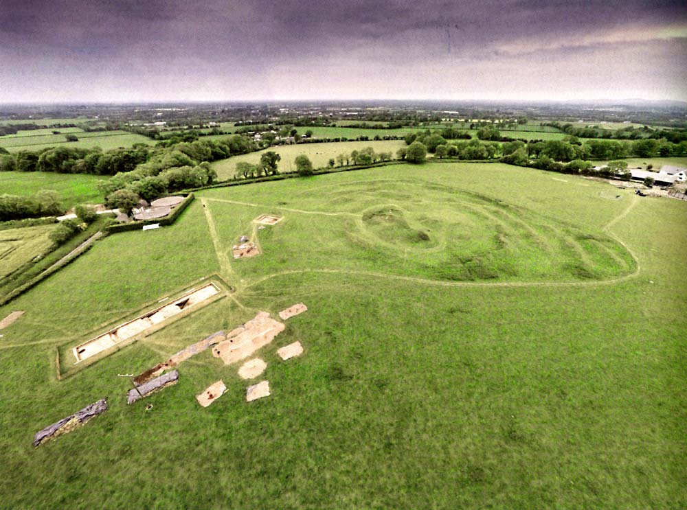 Excavation (2015) at the Hill of Ward. (Noel Meehan, Copterview. Davis, Stephen, and Caitríona Moore. Excavations at Tlachtga, Hill Of Ward, Co. Meath, Ireland. Oxbow Books, 2024) Excavation at the Hill of Ward